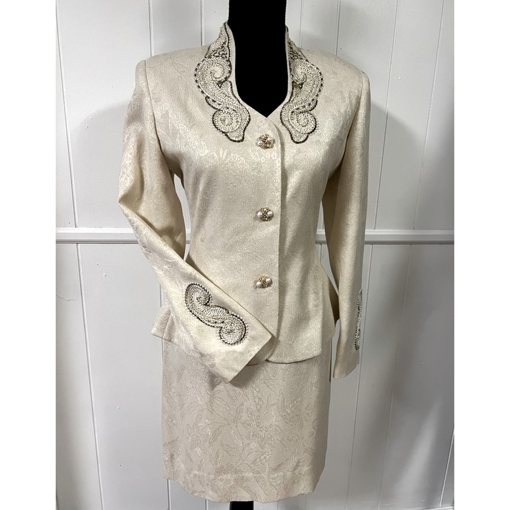 Vintage Albert Nipon Ivory Beaded Evening Suit -S… - image 3
